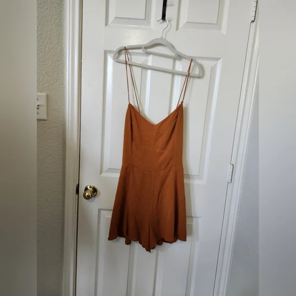 Abercrombie & Fitch Orange Tan Strappy Tie Short Romper M Tall - Picture 5 of 11